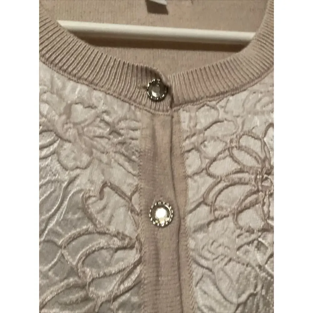 New York Company‎ Sweater Womens Medium Cardigan Tan w/ Rhinestone Buttons